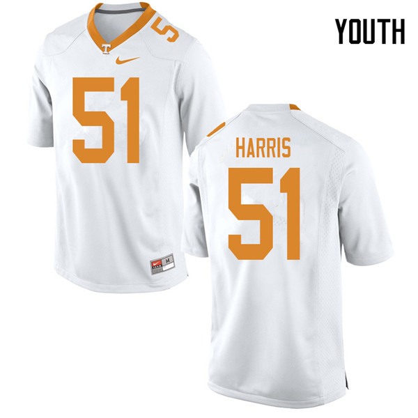 Youth #51 Kingston Harris Tennessee Volunteers College Football Jerseys Sale-White - Click Image to Close